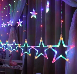 Merkloos Lichtgordijnen^Kerst Gordijn Ster 2 Meter - Rgb Rgb (2600K-2800K)