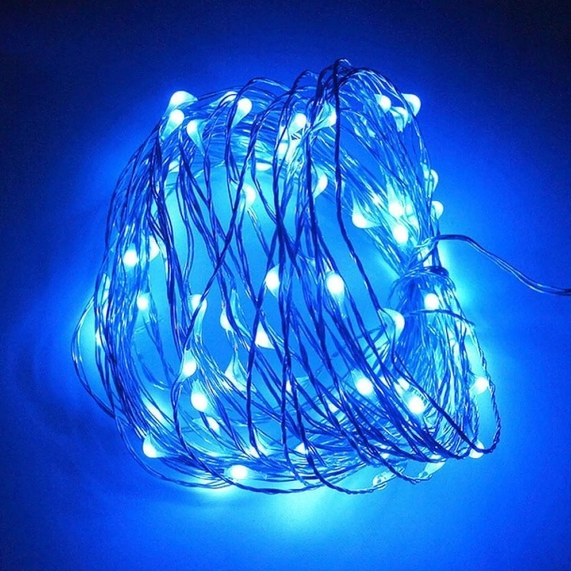 ABC-Led Lichtslangen^Kerst Koperdraad Led Verlichting - Blauw - 10 Meter - Op Batterijen