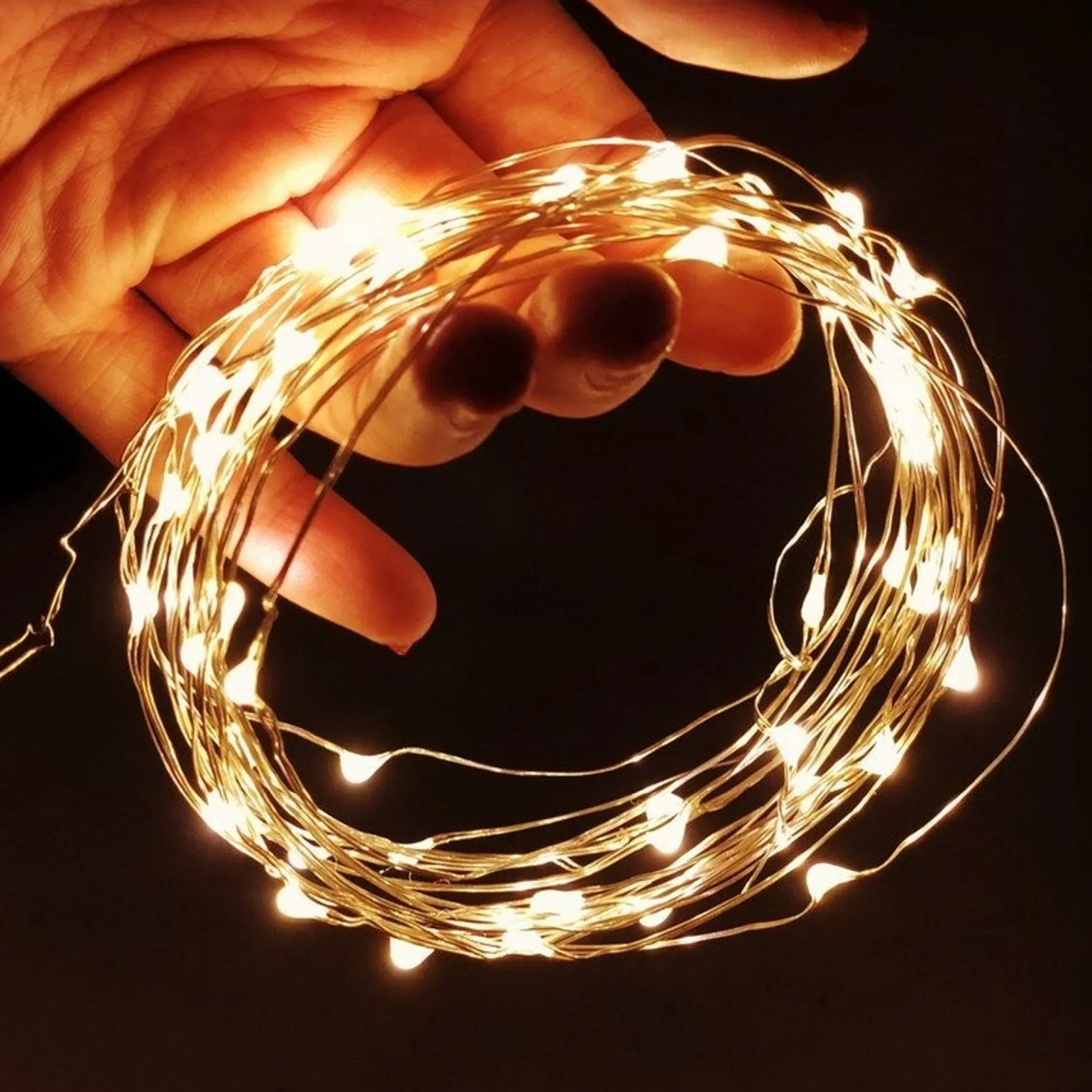 ABC-Led Lichtslangen^Kerst Koperdraad Led Verlichting - Warm Wit - 10 Meter - Incl. Batterijen Warm Wit 10 Meter