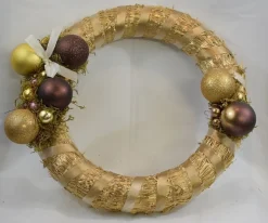 ZoeZo Design Kerstkrans - Bordeaux - Goud - Stro -Kunststof - O 40 Cm 39.5 Cm Flash Sale