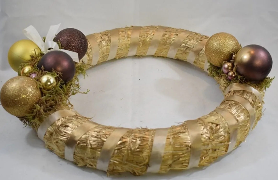 ZoeZo Design Kerstkrans - Bordeaux - Goud - Stro -Kunststof - O 40 Cm 39.5 Cm Flash Sale