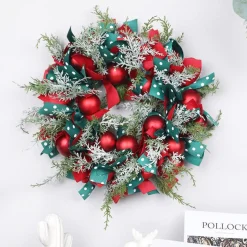 VentilatorBest Kerstkrans 45Cm - Inclusief Led Verlichting - Rode Kerstballen Met Rood En Groenlint - Kerstdecoratie - Kerstmis - Kunststof Shop