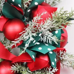 VentilatorBest Kerstkrans 45Cm - Inclusief Led Verlichting - Rode Kerstballen Met Rood En Groenlint - Kerstdecoratie - Kerstmis - Kunststof Shop