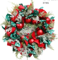 VentilatorBest Kerstkrans 45Cm - Rode Kerstballen Met Rood En Groenlint - Kerstdecoratie - Kerstmis - Kunststof Discount
