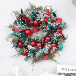 VentilatorBest Kerstkrans 45Cm - Rode Kerstballen Met Rood En Groenlint - Kerstdecoratie - Kerstmis - Kunststof Discount