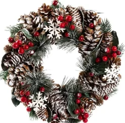 WDMT Kerstkrans - Dennenappels | O 36 Cm | Decoratieve Krans Vervaardigd Uit Groen En Dennenappels | Rood/Groen/Wit Outlet