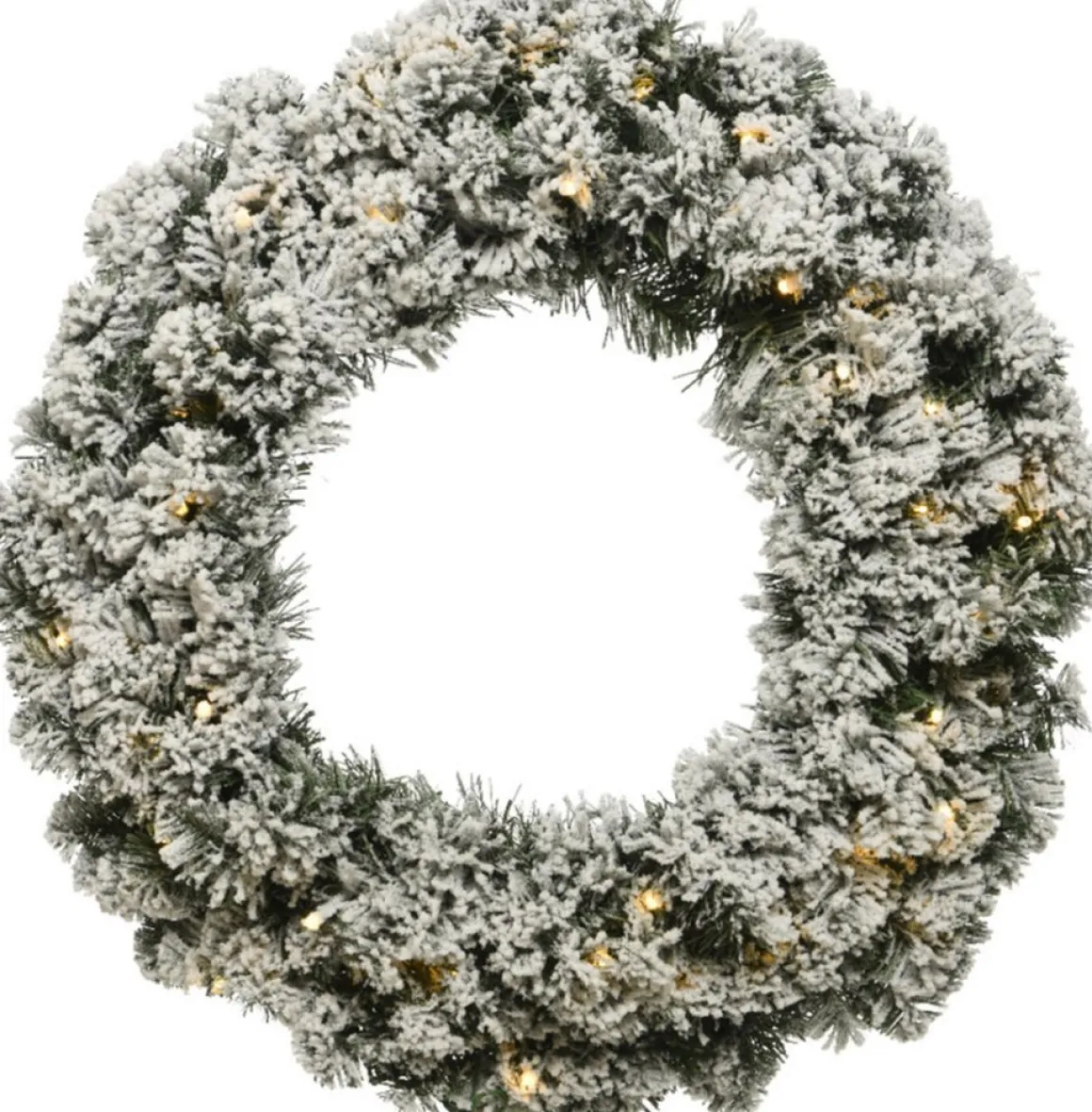 Decoris Kerstkrans/Dennenkrans Groen Met Sneeuw En Warm Witte Verlichting Met Timer 35 Cm - Verlichte Dennenkransen Sale