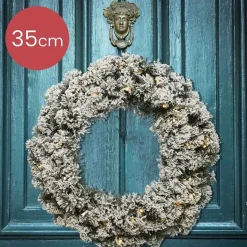 Decoris Kerstkrans/Dennenkrans Groen Met Sneeuw En Warm Witte Verlichting Met Timer 35 Cm - Verlichte Dennenkransen Sale
