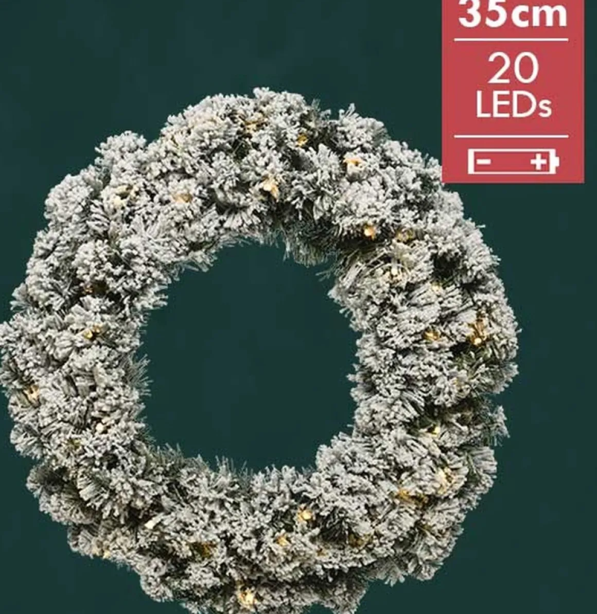Decoris Kerstkrans/Dennenkrans Groen Met Sneeuw En Warm Witte Verlichting Met Timer 35 Cm - Verlichte Dennenkransen Sale