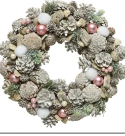 Decoris Kerstkrans/Dennenkrans White Wash Met Sneeuw En Versiering 34 Cm - Dennenkransen/Deurkransen Kerstversiering Flash Sale