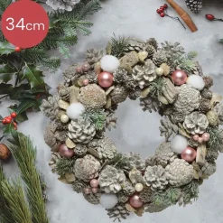 Decoris Kerstkrans/Dennenkrans White Wash Met Sneeuw En Versiering 34 Cm - Dennenkransen/Deurkransen Kerstversiering Flash Sale