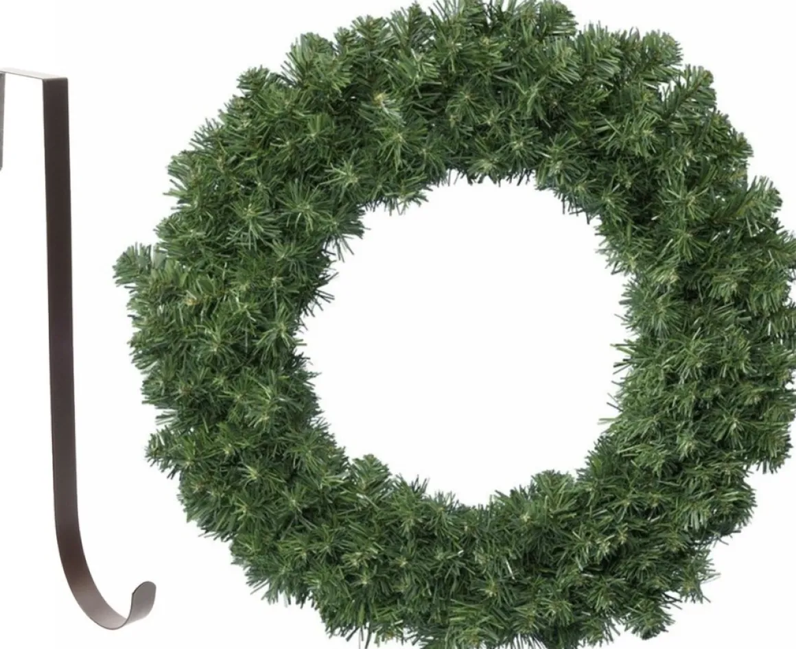 Decoris Kerstkrans - Groen - 35 Cm- Kunststof - Incl. Ijzeren Deurhanger Cheap