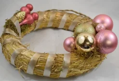 ZoeZo Design Kerstkrans - Hangkrans - Roze - Goud - Stro - Kunststof - Hangend - O 30 Cm 40.10 Cm Cheap