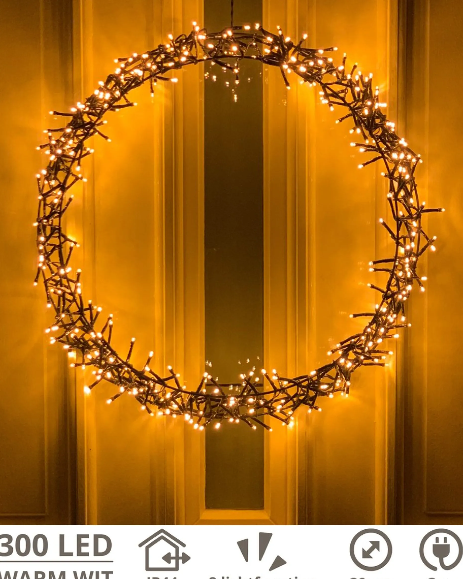 Generic Verlichte Kerstfiguren^Kerstkrans - 300 Led - O39 Cm - Warmwit - M - Kersthanger - Lichtkrans - Kerstdecoratie - Kerstversiering - Kerst