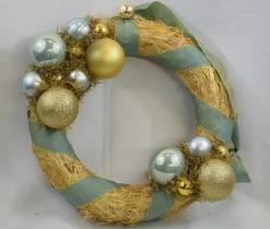 ZoeZo Design Kerstkrans, Lichtblauw/Goud, Stro/Kunststof, Hangend, O 30 Cm 39.60 Cm Outlet