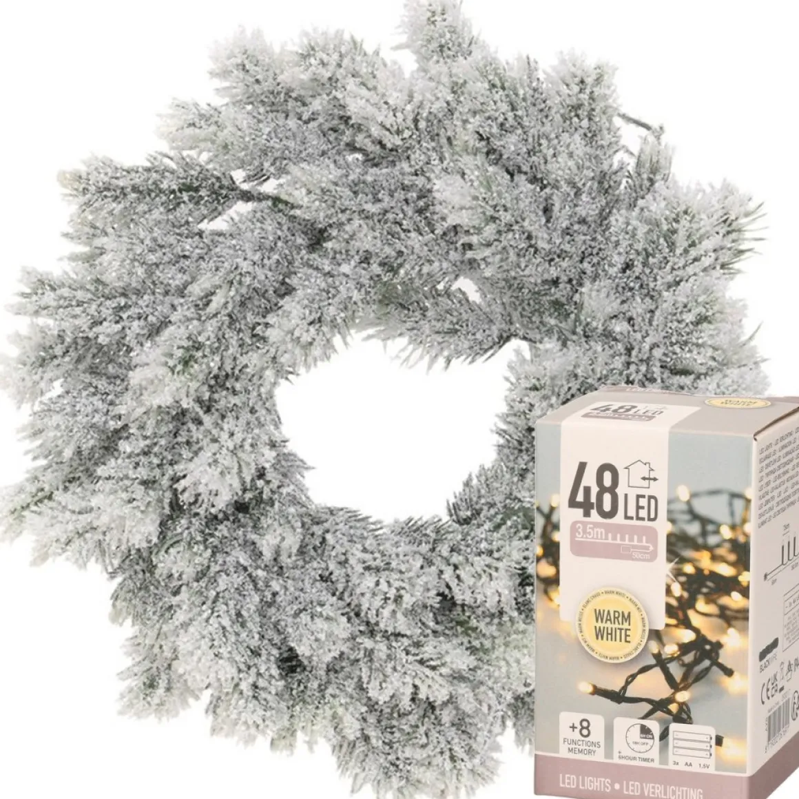 Decoris Kerstkrans - Met Sneeuw - D35 Cm - Incl. Verlichting Warm Wit Fashion