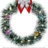 * Kerstkrans O32 Met Led Verlichting, Zilver Kleurige Strik Best Sale