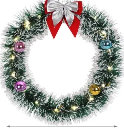 * Kerstkrans O32 Met Led Verlichting, Zilver Kleurige Strik Best Sale