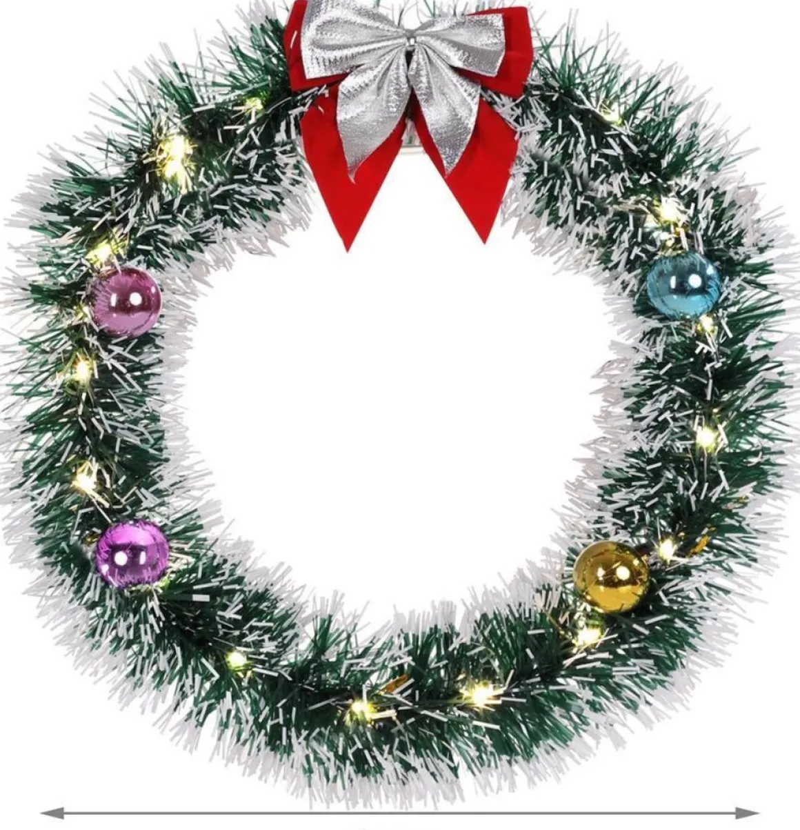 * Kerstkrans O32 Met Led Verlichting, Zilver Kleurige Strik Best Sale