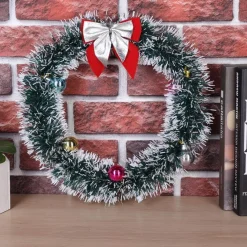 * Kerstkrans O32 Met Led Verlichting, Zilver Kleurige Strik Best Sale