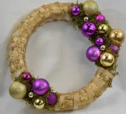 ZoeZo Design Kerstkrans - Paars - Goud - Stro - Kunststof - O 40 Cm 39.40 Cm Clearance