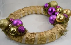 ZoeZo Design Kerstkrans - Paars - Goud - Stro - Kunststof - O 40 Cm 39.40 Cm Clearance