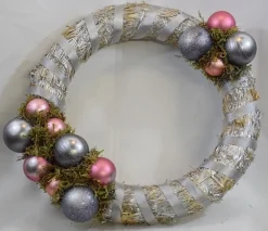 ZoeZo Design Kerstkrans - Roze - Zilver - Stro - Kunststof - O 40 Cm 41 Cm New