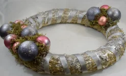 ZoeZo Design Kerstkrans - Roze - Zilver - Stro - Kunststof - O 40 Cm 41 Cm New