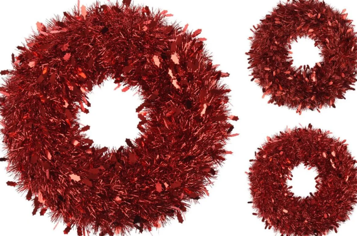 * Kerstkrans Van Lametta 50 Cm - Deurkrans Rood - Kerstversiering Buiten - Kerstdecoratie Store