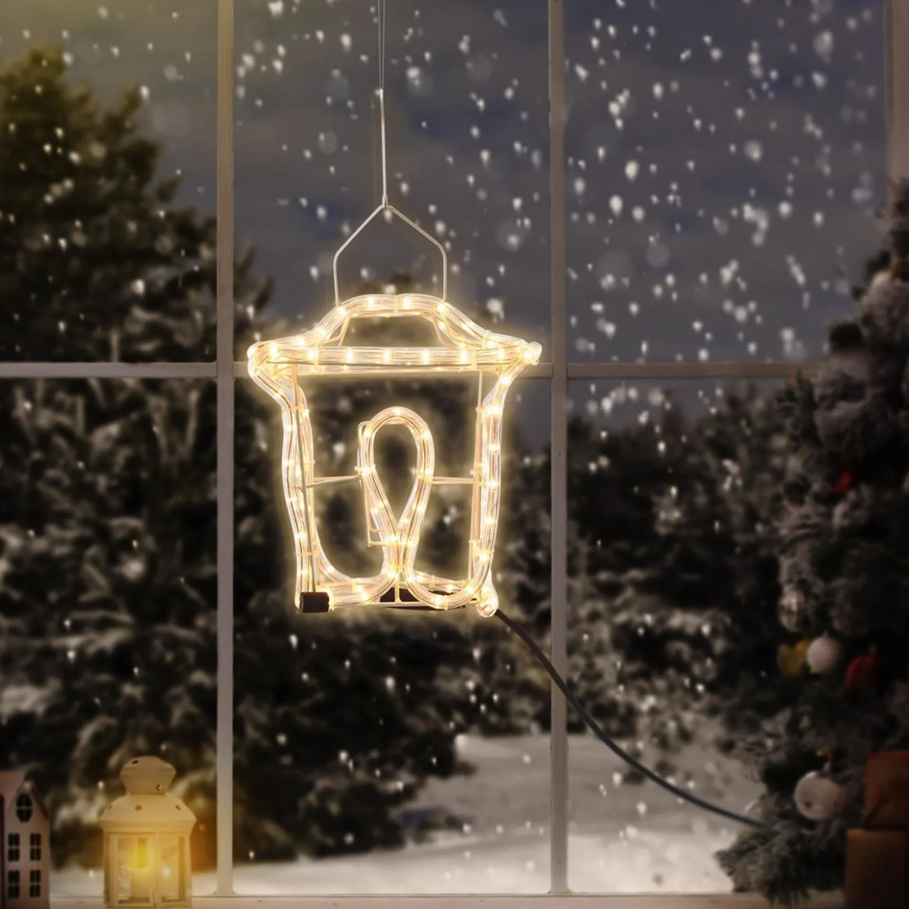 ecd-Germany Verlichte Kerstfiguren^Kerstlantaarn - Slangverlichting - 25Cm Hoog