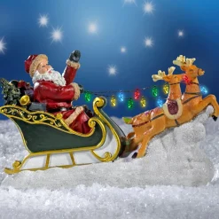 Merkloos Verlichte Kerstfiguren^Kerstman Met Rendieren En Ledlampjes