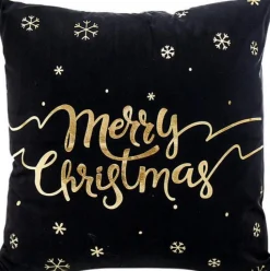 Gek op Kussens! Kerst 'Merry Christmas' Kussenhoes | Katoen/Polyester | 45 X 45 Cm | Zwart / Goud New