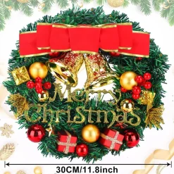Selwo Kerstmis, 30Cm Kerstkrans Delicate Kerstdecoratiekrans, Kerstkrans Voor Deur Met Bal, Strik En Bellen, Kerstkrans Voordeur, Dennenkrans Voor Deurraamornament Discount