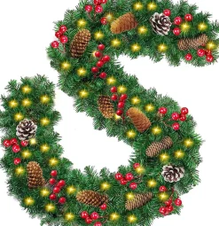 Selwo Kerstslinger Met 50 Warmwitte Leds, 2,7 M, Kunstzinnige Adventskrans, Kunstslinger, Kerstdecoratie, Verlichte Kransen, Voor Kerstmis, Trappen, Deur, Tuin, Open Haard Cheap