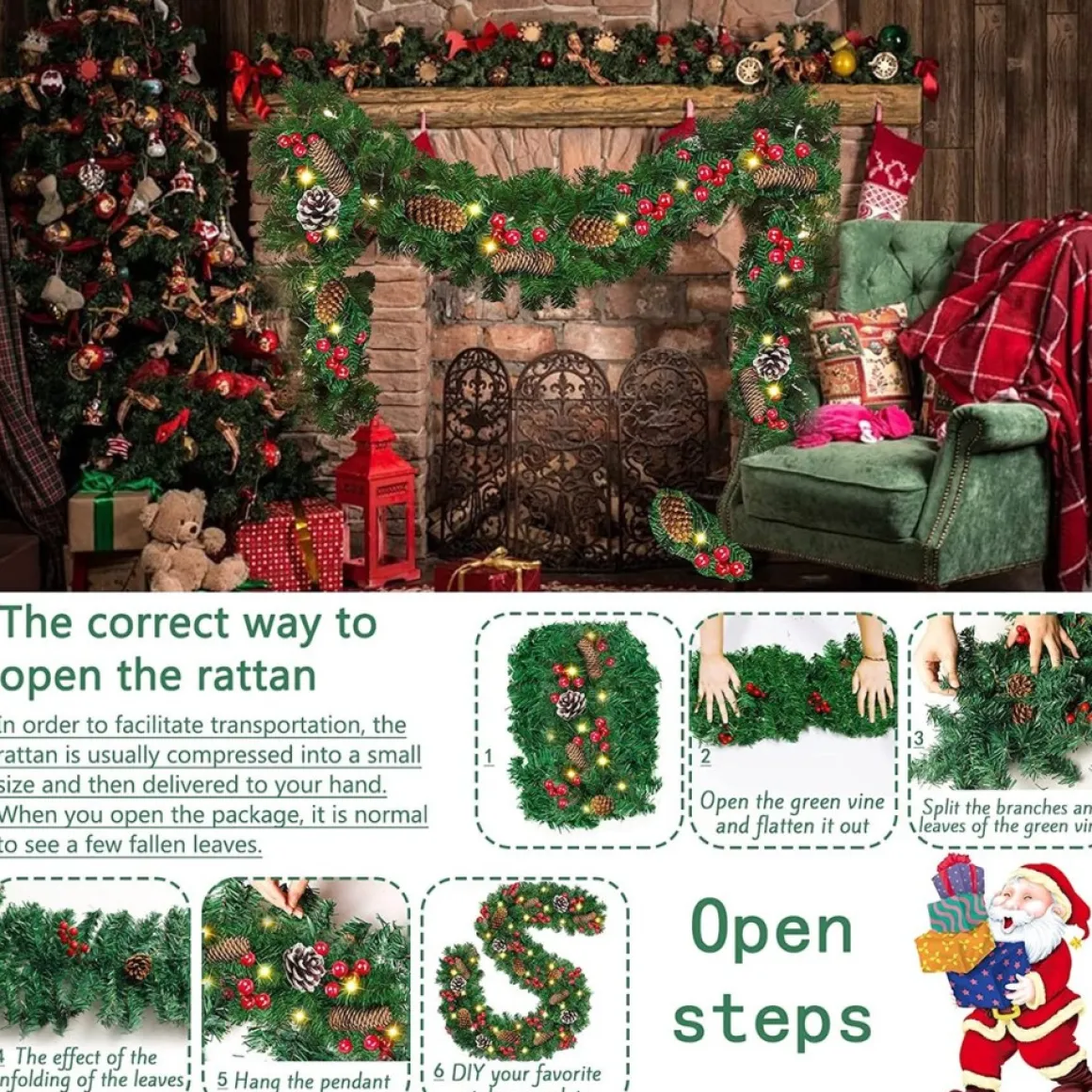 Selwo Kerstslinger Met 50 Warmwitte Leds, 2,7 M, Kunstzinnige Adventskrans, Kunstslinger, Kerstdecoratie, Verlichte Kransen, Voor Kerstmis, Trappen, Deur, Tuin, Open Haard Cheap
