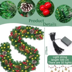 Selwo Kerstslinger Met 50 Warmwitte Leds, 2,7 M, Kunstzinnige Adventskrans, Kunstslinger, Kerstdecoratie, Verlichte Kransen, Voor Kerstmis, Trappen, Deur, Tuin, Open Haard Cheap