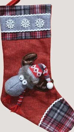 Merkloos Kerstsok - Christmas Stocking - Rood Met Eland - 45 Cm Best Sale
