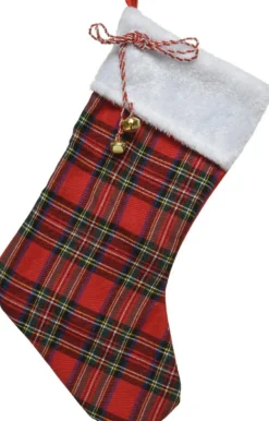 Decoris Kerstsok Geruit Rood B23 X H45 Cm - Polyester - Kerstsokken Cheap