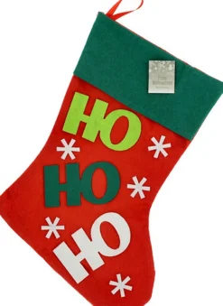 Merkloos Kerstsok Ho Ho Ho Rood/Groen - 45 Cm - Polyester - Kerstsokken Best