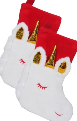 Merkloos Kerstsokken - 2 Stuks - Eenhoorn - Rood Met Goud - Polyester - 45 Cm Shop