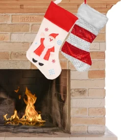 Merkloos Kerstsokken - 2X Stuks - Rood - H43 En H48 Cm - Kerstdecoratie Clearance