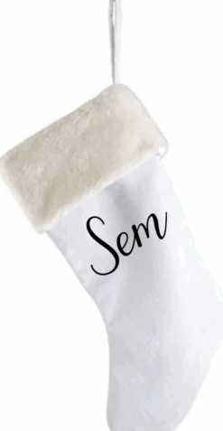 So Cute Kerstsok Met Naam Wit Met Bont Gepersonaliseerde Kerstsok Cheap