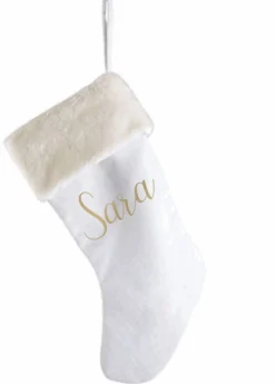 So Cute Kerstsok Met Naam Wit Met Bont Gepersonaliseerde Kerstsok Cheap