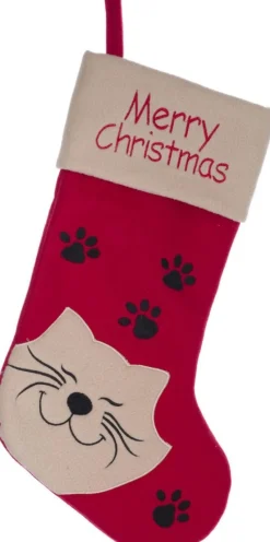 Cosyu0026Trendy Kerstsok Rood Voor De Kat/Poes 19 Cm - Kerstversiering/Kerstdecoratie Kerstsokken Voor Huisdieren New