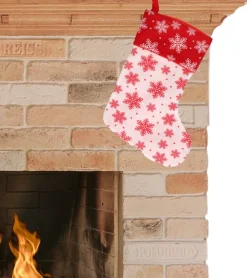 Merkloos Kerstsok - Wit Met Rood - H40 Cm - Polyester - Met Sneeuwvlokken Discount