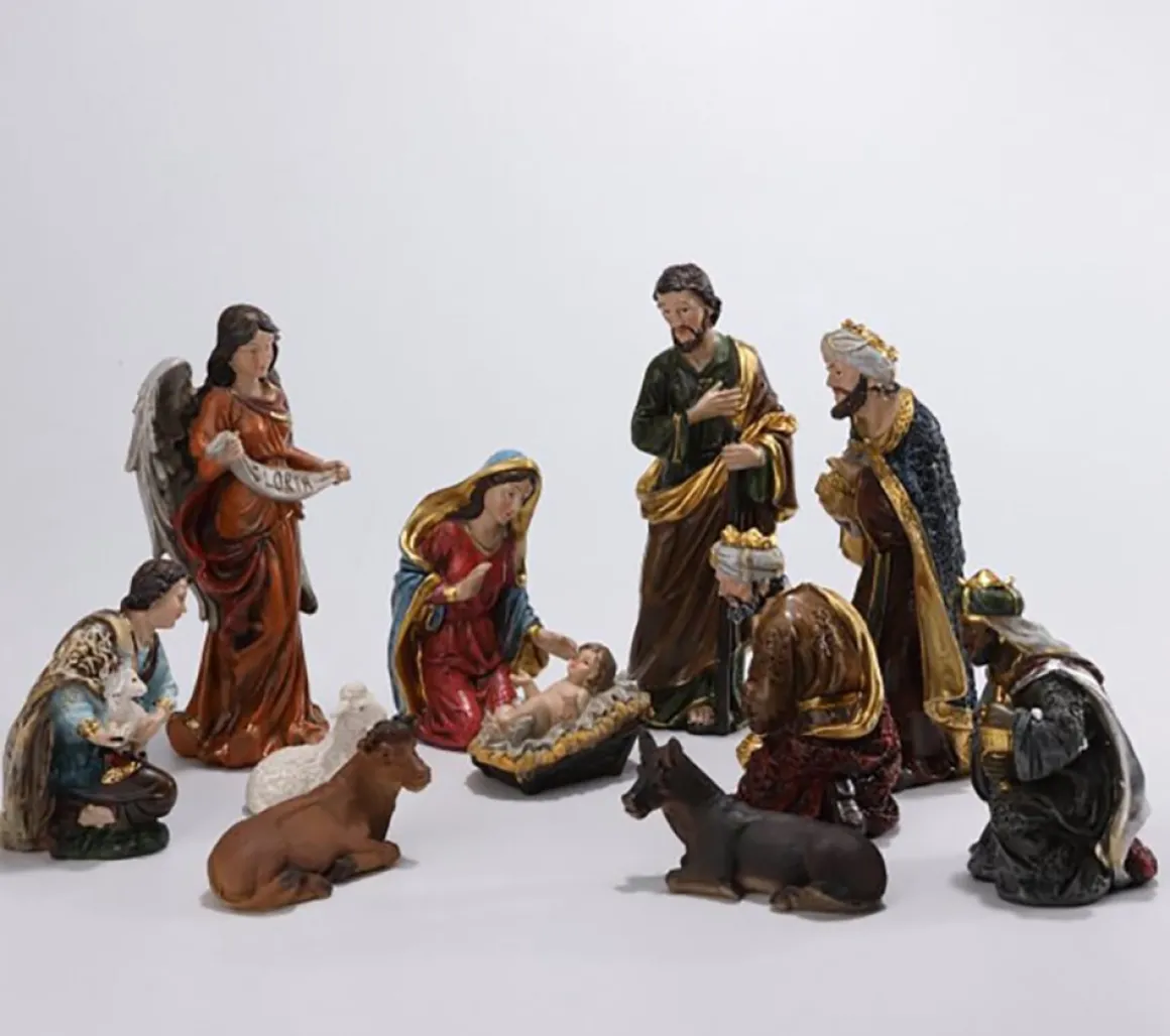 Merkloos Kerststal - 30 Cm Kerstfiguren - 11 Beeldjes - Kerstdecoratie - Maria - Jesus - Joseph - Wijze Mannen - Dieren - Bijbel - Polystone Online