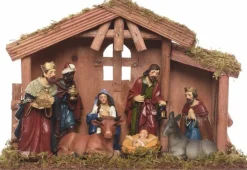 Merkloos Kerststal Inclusief 8 Figuren Van Polyestone - Kerststalletje Incl. Figuurtjes - 10 X 30 X 21 Cm Cheap