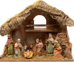 Decoris Kerststal Met 8 Kerst Figuren 38 Cm - Kerststallen Fashion