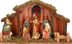 Merkloos Kerststal Met Verlichting En 8 Figuren 39 X 14 X 23 Cm Clearance