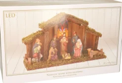 Merkloos Kerststal Met Verlichting En 8 Figuren 39 X 14 X 23 Cm Clearance